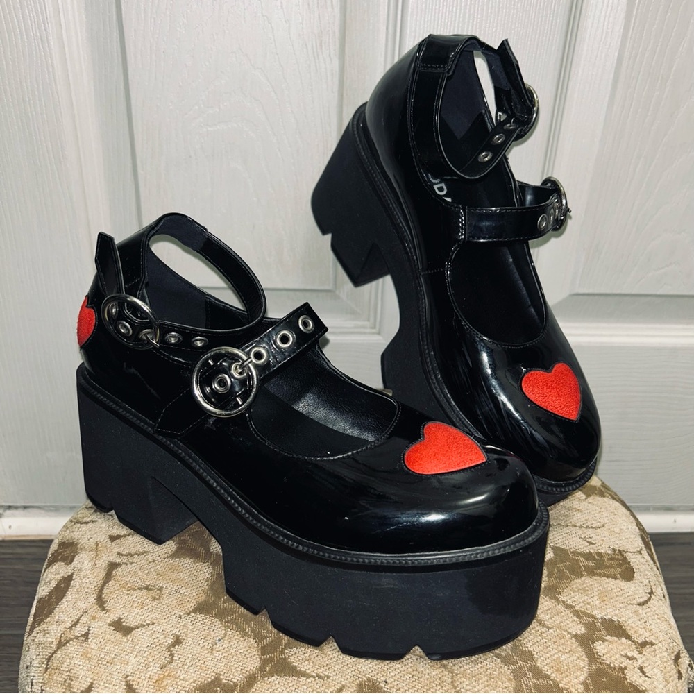 Red Black Patent Leather Lamoda Rosey Love Platform Mary Janes Shoes